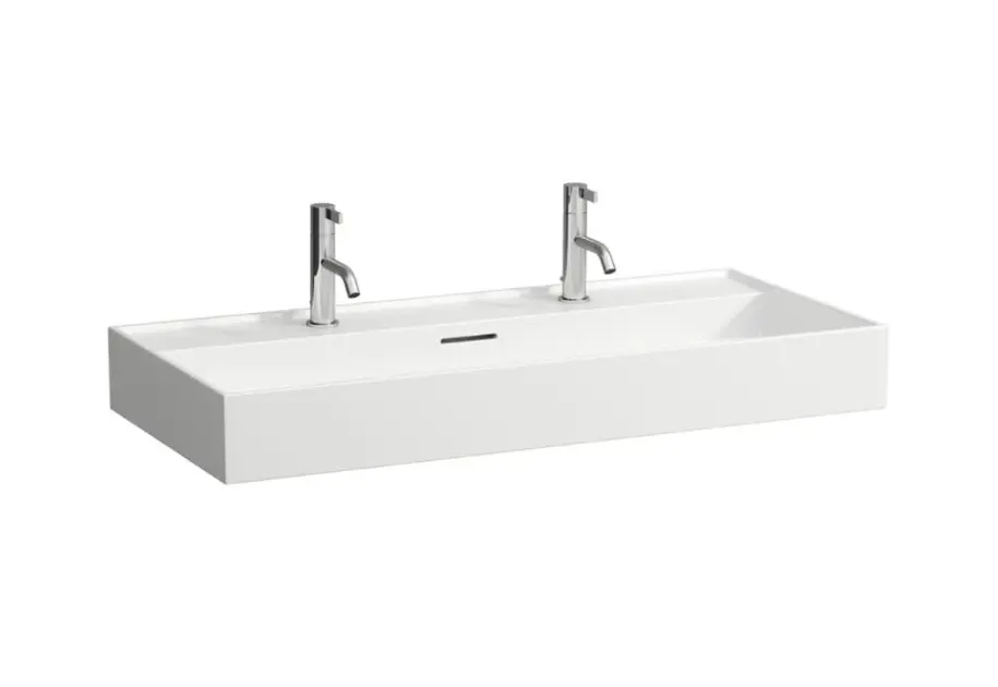 Laufen Kartell - Dvojumyvadlo 100x46 cm, s přepadem, 2 otvory pro baterii, LCC, bílá H810337A001071