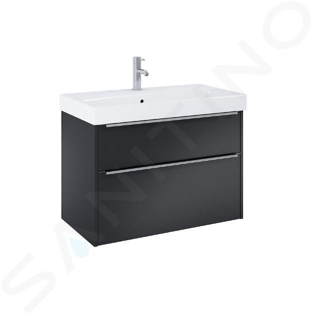 Jika Pure - Armoire avec lavabo, 80x54x42 cm, 2 tiroirs, noir mat H40B2344023532