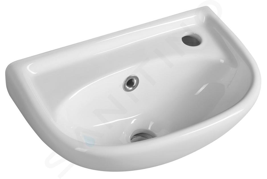 Aqualine Small - Lave-main 39x25 cm, avec trop-plein, trou pour robinetterie à droite , blanc 4000