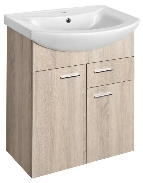 Aqualine Zoja - Waschtischunterschrank 62x74x32 cm, 2 Türen, 1 Schublade, Platin-Eiche 51165