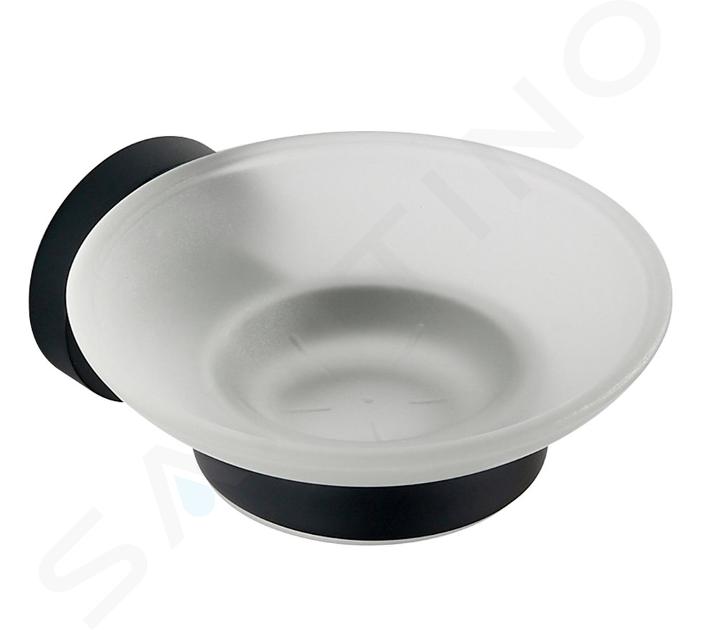 Aqualine Samba - Seifenschale mit Halter, Milchglas/Mattschwarz SB202