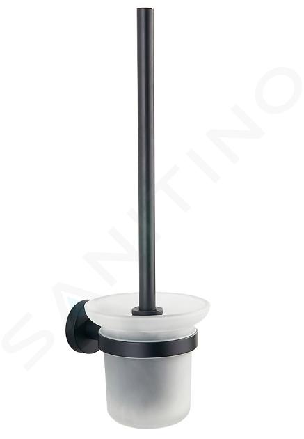 Aqualine Samba - Scopino WC a parete con supporto, vetro latte/nero opaco SB208