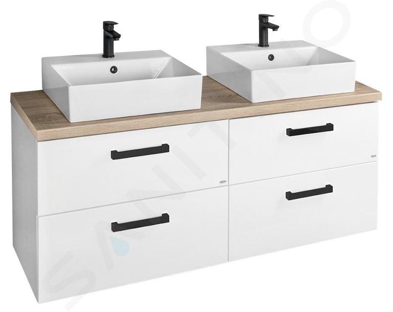Aqualine Vega - Szekrény mosdókagylóval 125x54x45 cm, 4 fiókos, fehér/tölgy platina VG064-04