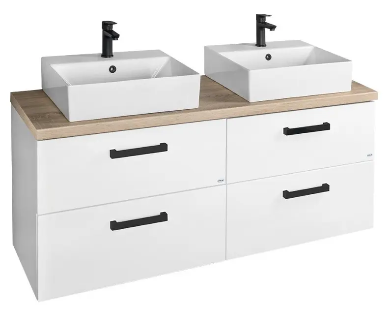 Aqualine Vega - Шкаф с умивалници 125x54x45 см, 4 чекмеджета, бял/дъб „платинен“ VG064-04