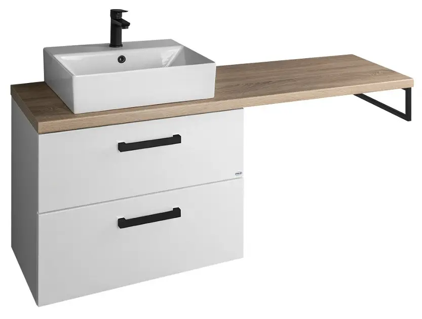 Aqualine Vega - Underskab med håndvask og bordplade, 145 x 71 x 45 cm, 2 skuffer, hvid/platin-eg VG083-02