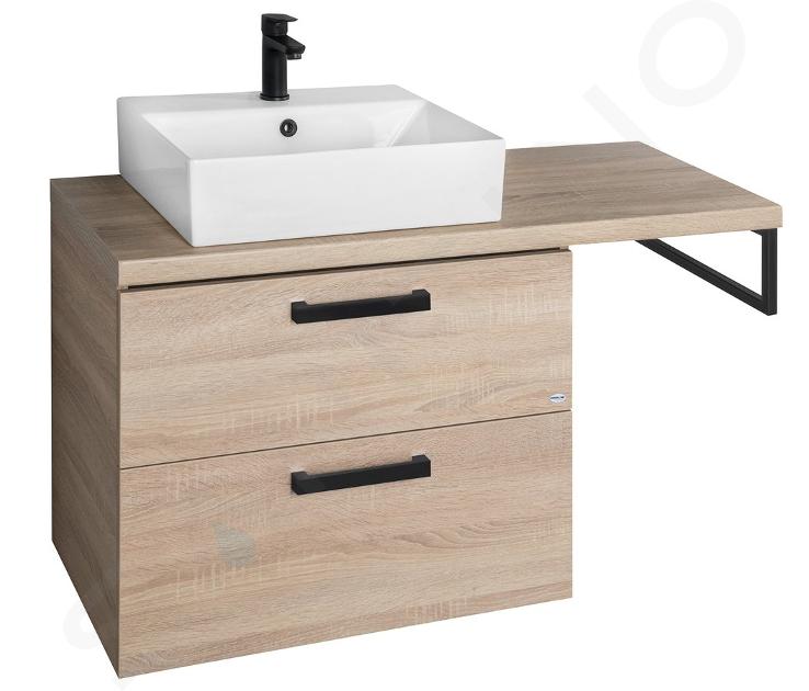 Aqualine Vega - Unterschrank mit Waschbecken und Waschtischplatte, 104x45x61 cm, 2 Schubladen, Eiche platin VG873-03