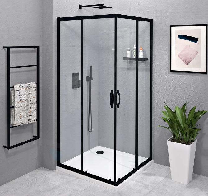 Gelco Sigma - Cabina de ducha 100x100 cm, R550, negro mate/cristal  transparente GS5510B