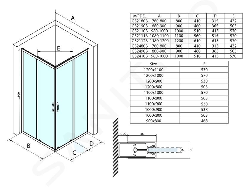 Gelco Sigma - Cabina de ducha 100x100 cm, R550, negro mate/cristal  transparente GS5510B