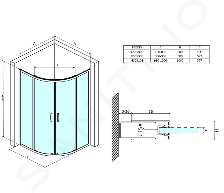 Gelco Sigma - Porte de douche 80 cm, noir mat/verre transparent GS2180B