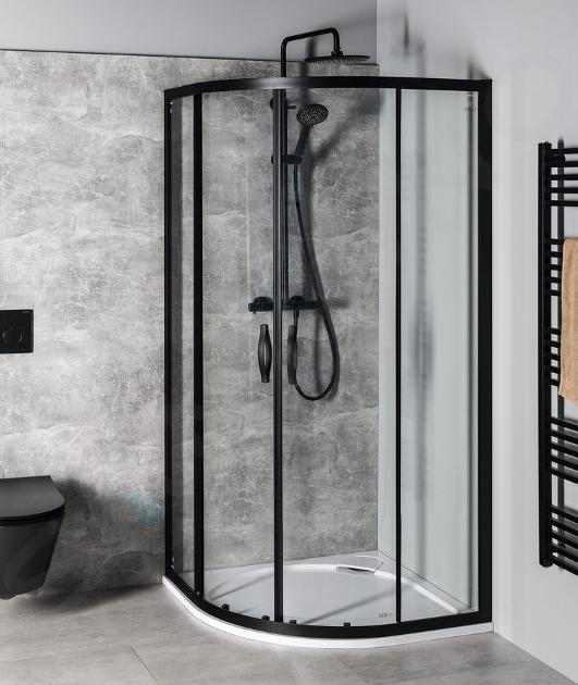 Receveur de Douche 90X90 cm Vulcano Line Extra Slim NOIR + Cabine de Douche  90x90 ​​cm Haut 200 cm Avec Ouverture d'Angle