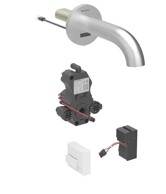 Geberit Piave - Baterie electronică de lavoar încastrată, alimentare rețea, easy to clean, oțel inoxidabil periat 116.262.SN.1