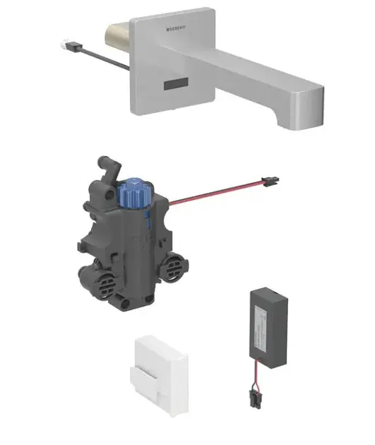 Levně Geberit Brenta - Termostatická elektronická umyvadlová baterie pod omítku, bateriové napájení, easy to clean, kartáčovaná nerez 116.278.SN.1