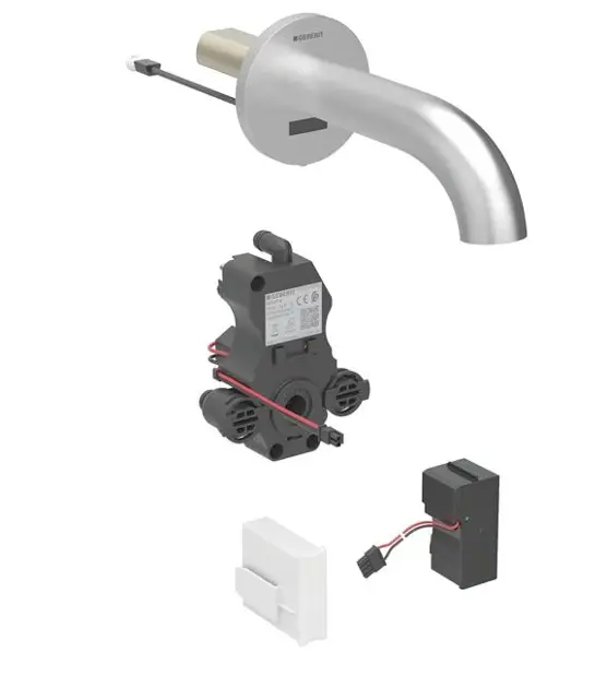 Geberit Piave - Baterie electronică de lavoar încastrată, alimentare rețea, easy to clean, oțel inoxidabil periat 116.282.SN.1