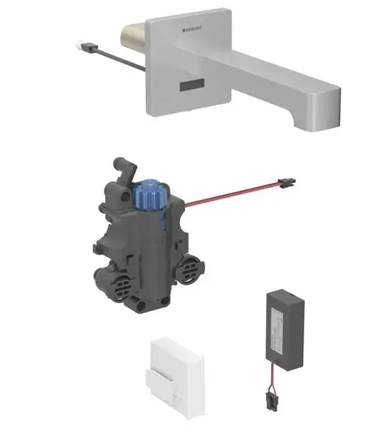 Levně Geberit Brenta - Termostatická elektronická umyvadlová baterie pod omítku, bateriové napájení, easy to clean, kartáčovaná nerez 116.298.SN.1
