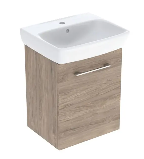Geberit Selnova Square - Meuble avec lavabo, 50x65x38 cm, 1 porte, G/D, noix de hickory 502.752.00.1