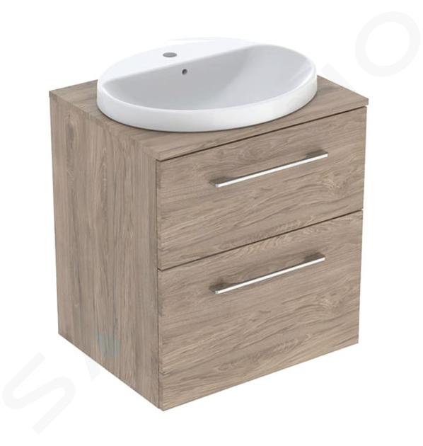 Geberit Selnova Square - Meuble avec lave-mains, 59 x 50 x 70 cm, 2 tiroirs, noix de hickory 502.870.00.1