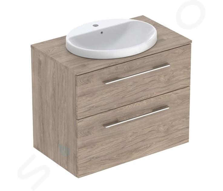 Geberit Selnova Square - Meuble avec lave-mains, 79 x 50 x 70 cm, 2 tiroirs, noix de hickory 502.874.00.1