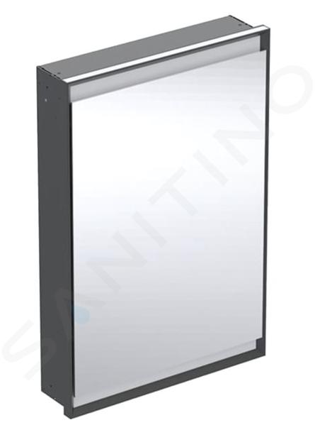 Geberit ONE - Zrcadlová skříňka s LED osvětlením, 600x900x150 mm, panty vlevo, vestavná, matná černá 505.800.00.7