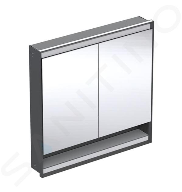 Geberit ONE - Spiegelschrank mit LED-Beleuchtung, 90x90x15 cm, 2 Türen, mit Nische, Einbau, schwarz matt 505.823.00.7