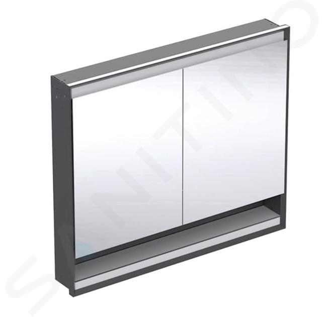 Geberit ONE - Spiegelschrank mit LED-Beleuchtung, 105x90x15 cm, 2 Türen, mit Nische, Einbau, schwarz matt 505.824.00.7