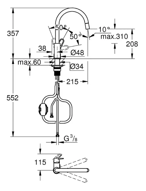 Grohe Start Flow - Grifo de fregadero, cromo 31555001