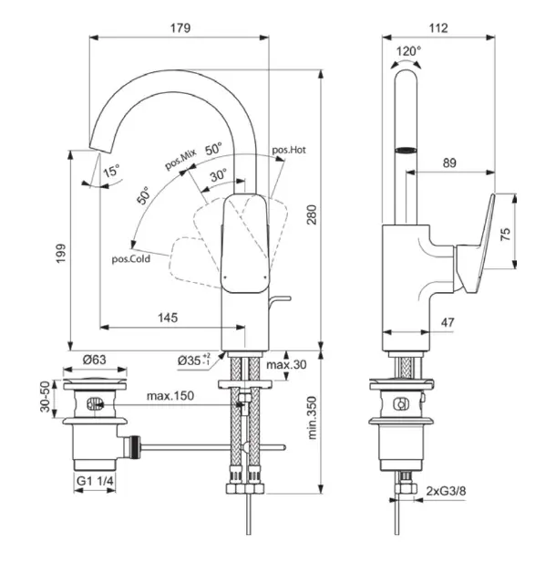 Rubinetto Lavabo Ideal Standard Ceraplan - Monocomando, Nero Seta, Risparmio Idrico - Foto 5