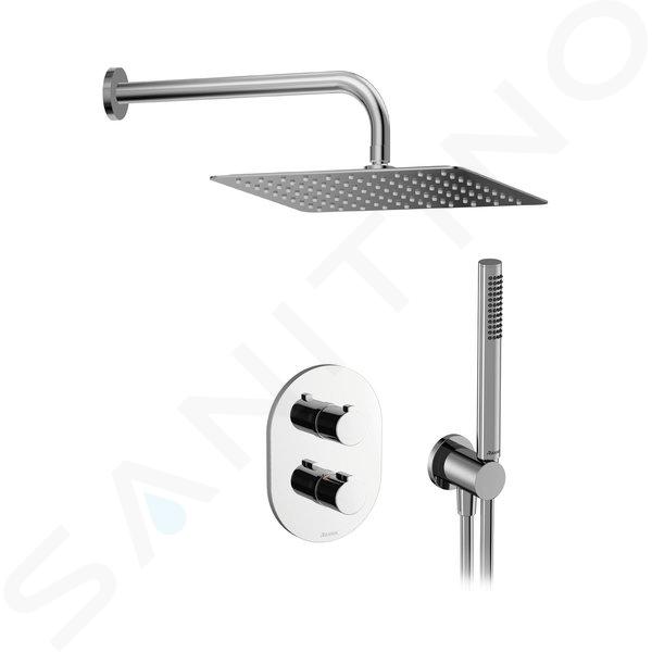 Ravak Chrome - Set de duș cu termostat încastrat, cu corp, 30x30 cm, crom X07S015