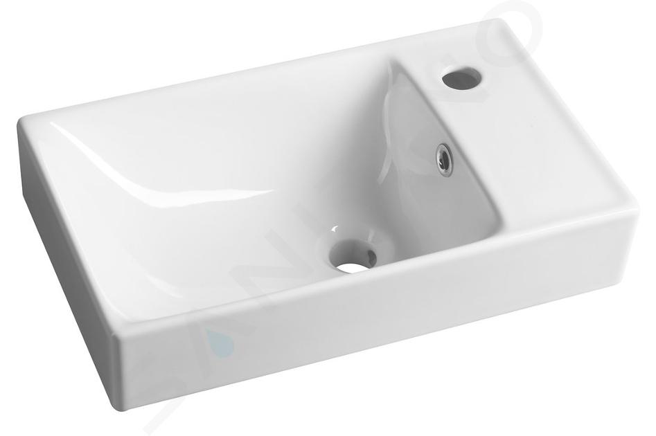 Sapho Nuali - Lavabo 50x30 cm, con troppopieno, foro per rubinetto, a destra, bianco TU0129