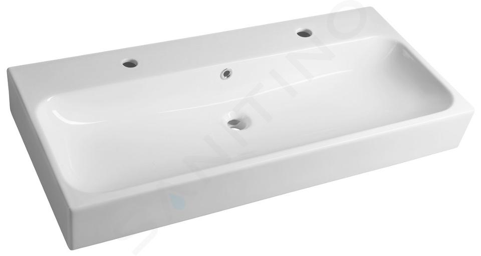 Sapho Toridi - Lavabo doppio 101x47 cm, con troppopieno, 2 fori per batteria, bianco TU0222