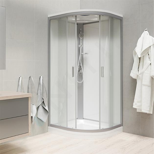 Mereo Sprchové boxy - Sprchový box 100x100 cm, so strieškou, satin/biela/sklo Point CK35162KMSW