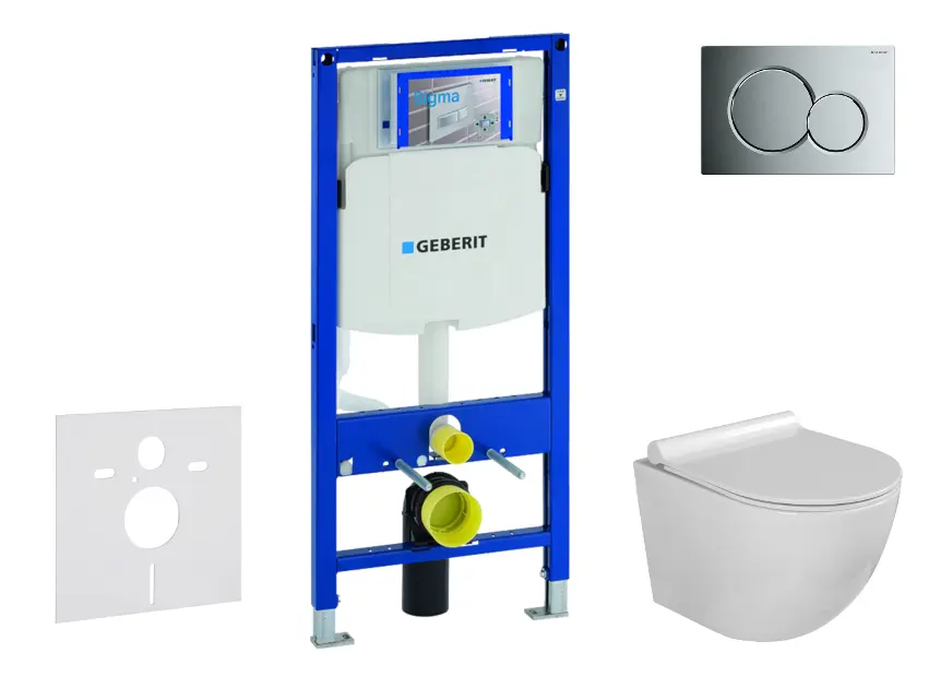 Geberit Duofix - Set con modulo di installazione, vaso WC Gaia e copriwater softclose, placca di comando Sigma01, cromo lucido SANI11CA1114