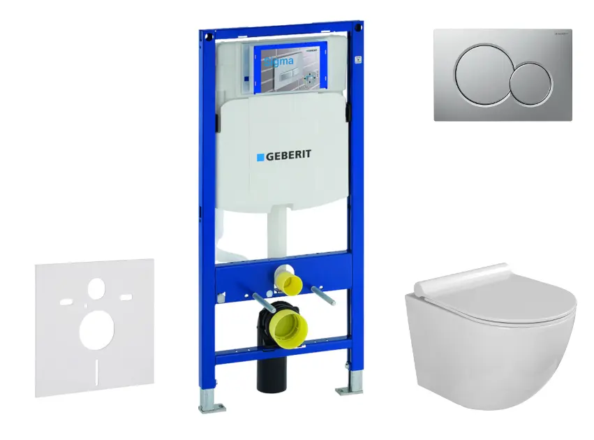 Geberit Duofix - Set předstěnové instalace, klozetu Gaia a sedátka softclose, tlačítko Sigma01, lakovaný matný chrom SANI11CA1117