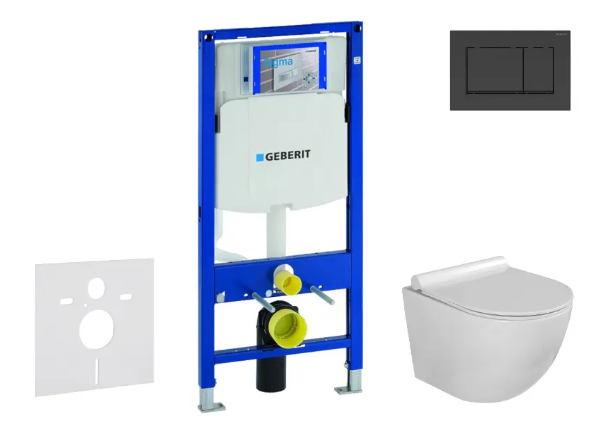 Geberit Duofix - Set předstěnové instalace, klozetu Gaia a sedátka softclose, tlačítko Sigma30, matná černá/černá SANI11CA5103