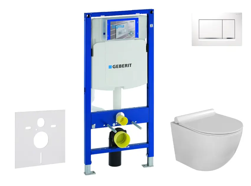 Geberit Duofix - Voorwand montageset, Gaia toilet en softclose zitting, Sigma30 bedieningsplaat, wit/chroom SANI11CA3111