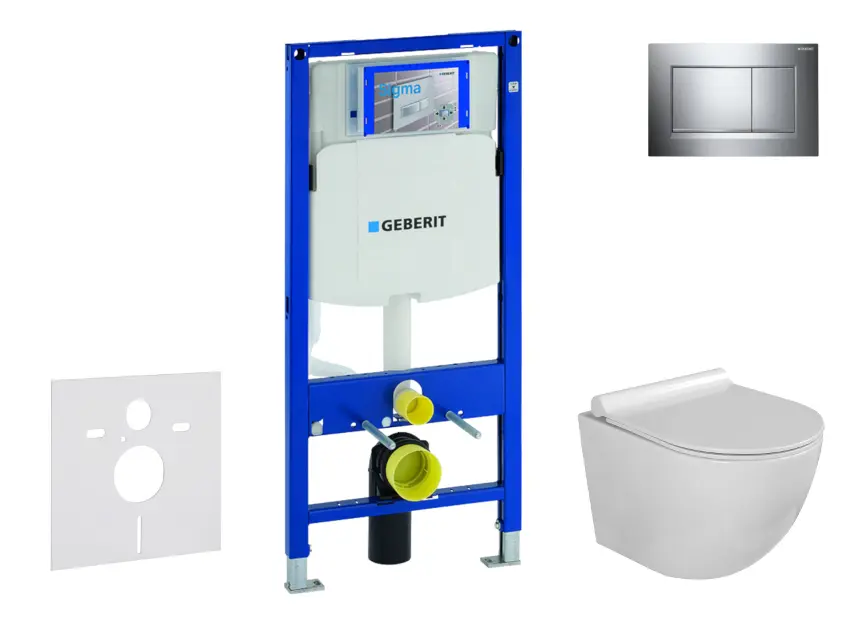 Geberit Duofix - Set Vorwandelement, WC Gaia und Softclose-Sitz, Betätigungsplatte Sigma30, Chrom/Chrom matt SANI11CA1115