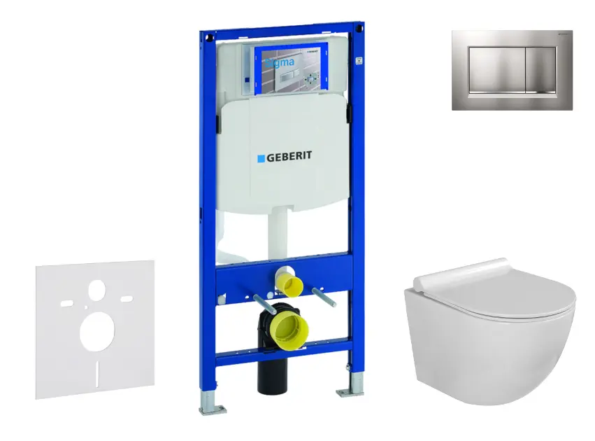 Geberit Duofix - Set Vorwandelement, WC Gaia und Softclose-Sitz, Betätigungsplatte Sigma30, Chrom matt/Chrom SANI11CA1116