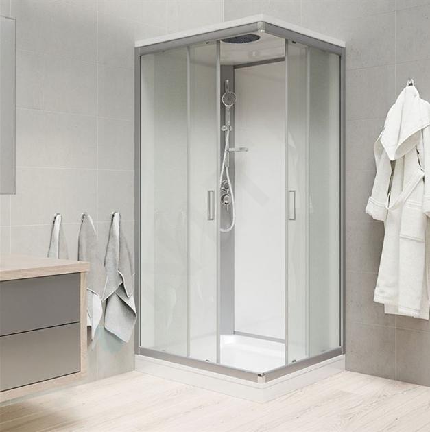 Mereo Sprchové boxy - Sprchový box 900x900 mm, se stříškou, satin/bílá/sklo Point CK34122KMSW