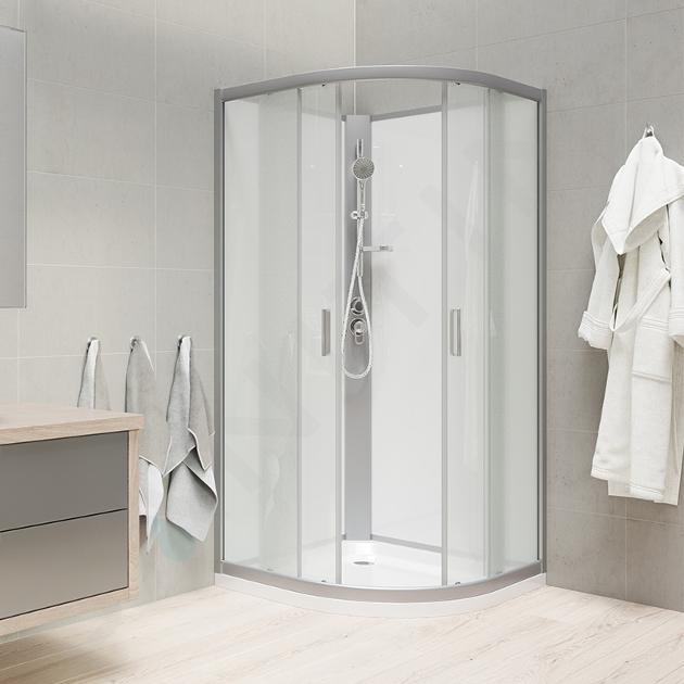 Mereo CK35172KBW Sprchový box, štvrťkruh, 80cm, satin ALU, sklo Point, zadne steny biele, SMC vanička, bez striešky