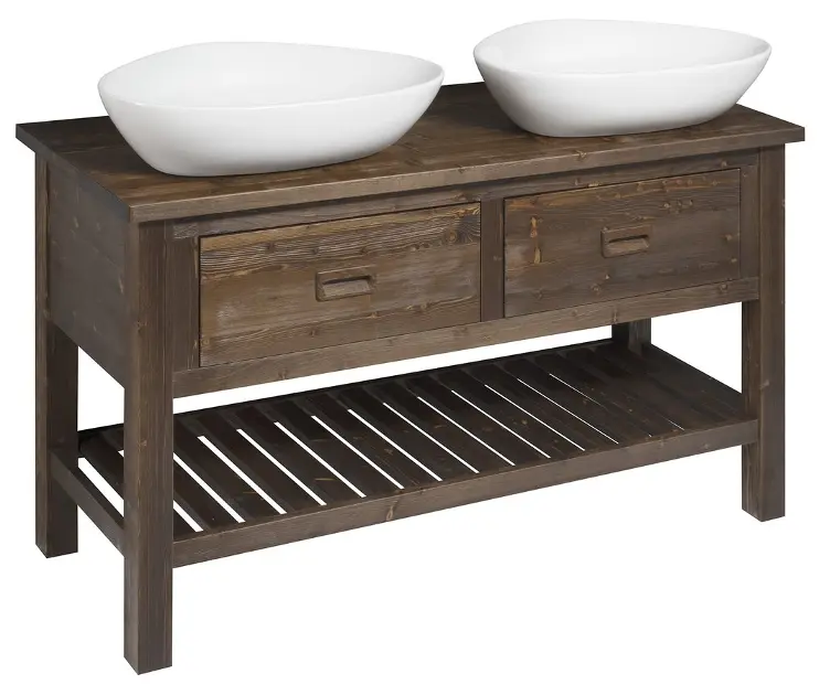 Sapho Brand - Meuble lavabo 130x73x50 cm, 2 tiroirs, épicéa teinté BA131S