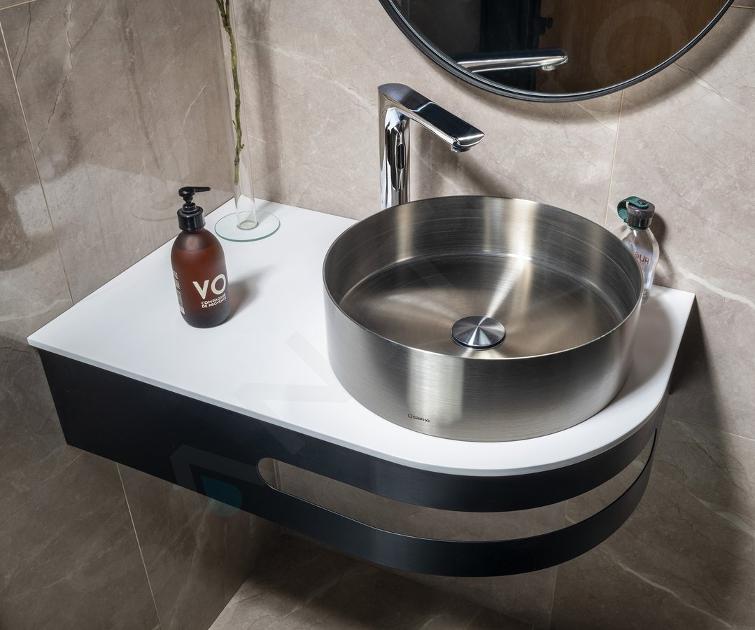 Sapho Pulse - Placa con lavabo, 76x46 cm, izquierda, blanco/negro BM750-0101-01