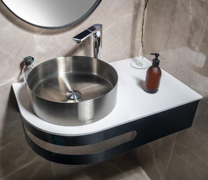 Sapho Pulse - Placa con lavabo, 76x46 cm, derecha, blanco/negro BM760-0101-01