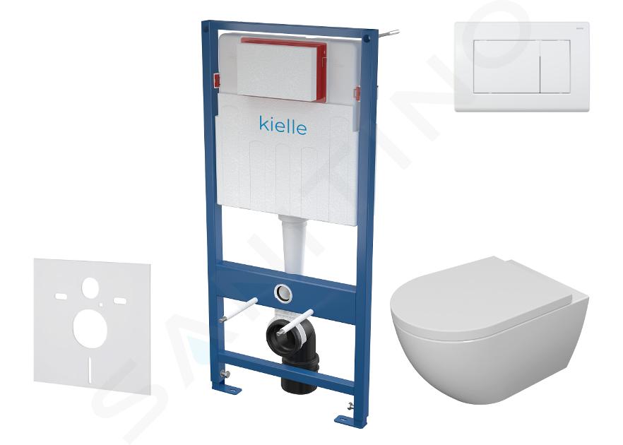 kielle Genesis - Set con modulo di installazione, vaso WC con copriwater softclose e placca di comando Gemini III, bianco lucido 30505SS15