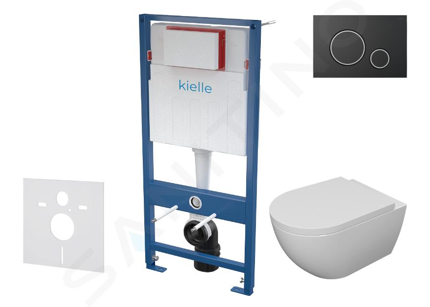 kielle Genesis - Set voorwandinstallatie, toilet met toiletbril softclose en bedieningspaneel Gemini II, mat zwart / chroom 30505SS18