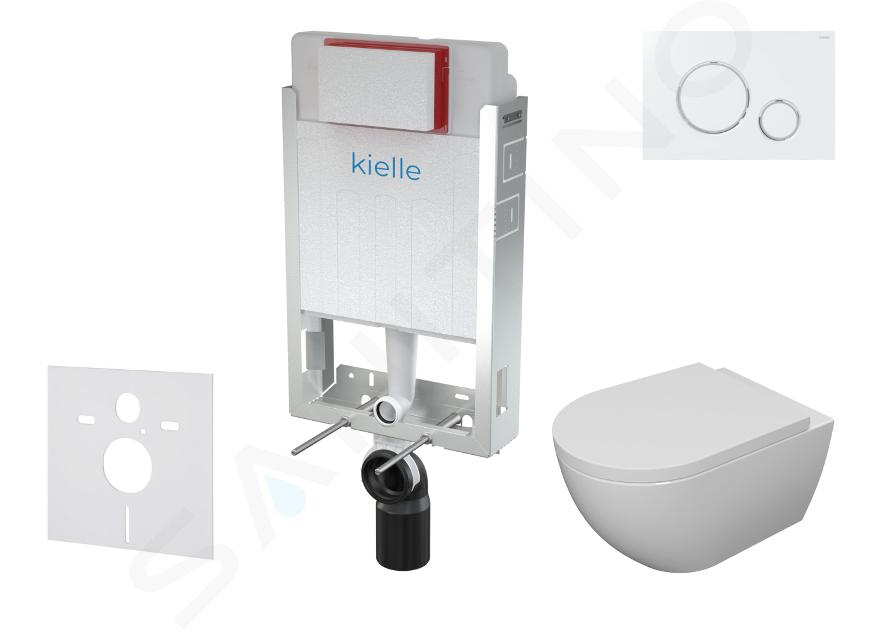 kielle Genesis - Set con modulo di installazione, vaso WC con copriwater softclose e placca di comando Gemini II, bianco / cromo 30505SZ17