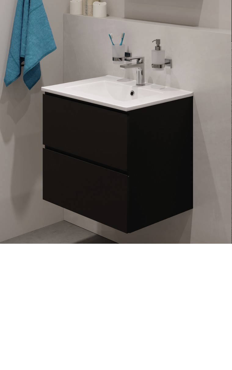 kielle Oudee - Mobiletto con lavabo, 60x55x46 cm, 2 cassetti, nero opaco 50002S64