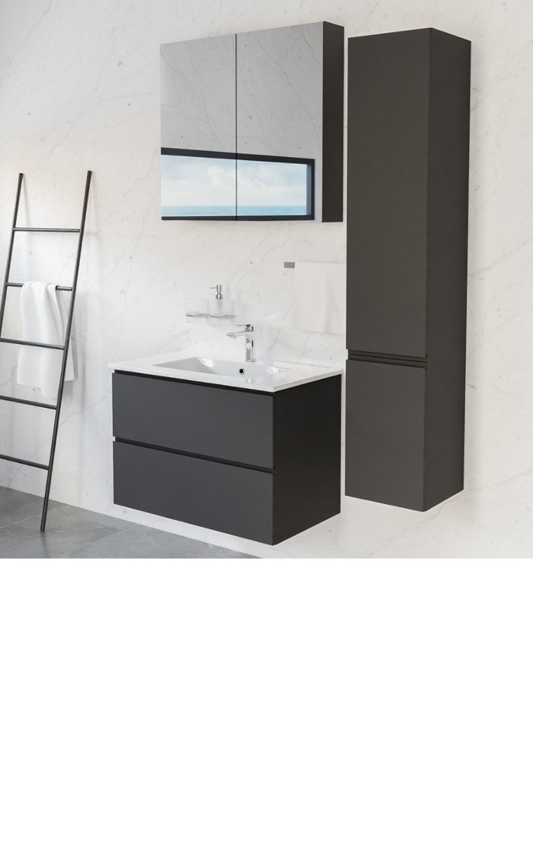 kielle Oudee - Mobiletto con lavabo, 80x55x46 cm, 2 cassetti, nero opaco 50002S84