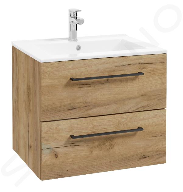 kielle Vega - Mobiletto con lavabo, 60x50x46 cm, 2 cassetti, rovere dorato 50018S61