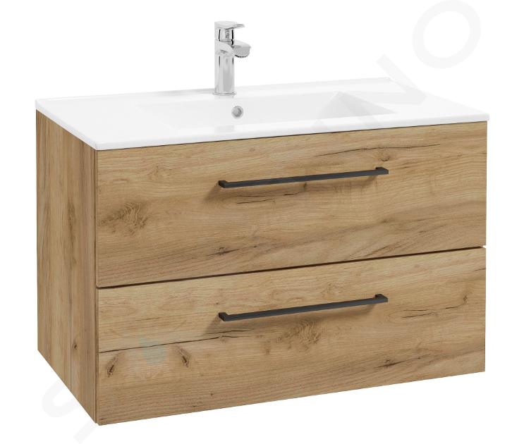 kielle Vega - Mobiletto con lavabo, 80x50x46 cm, 2 cassetti, rovere dorato 50018S81