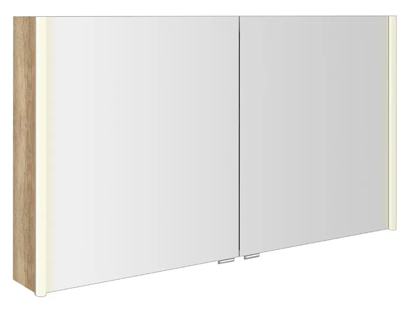 Sapho Alix - Vitrina s ogledalom s LED rasvjetom 126x70x18 cm, 2x vrata, Alabama hrast AX126-0022