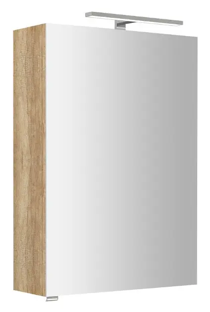 Sapho Riwa - Tükrös szekrény LED világítással 70x50x17 cm, 1 ajtó, jobb oldali zsanérokkal, Alabama tölgy RIW050-0022
